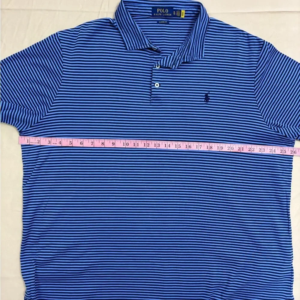 Polo Ralph Lauren Men’s Navy and Blue Striped Short Sleeve Polo Shirt Size XL